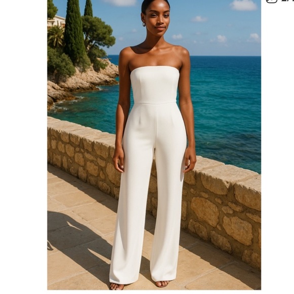 Zara Pants - NWT!! Zara Strapless Wide-Leg Jumpsuit in White